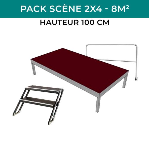 Pack scène 2x4 - 8m2 - Hauteur 1m - sans habillage avec garde-corps