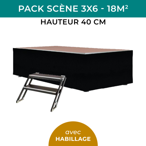 Pack scène 3x6 - 18m2 - Hauteur 40cm - avec habillage